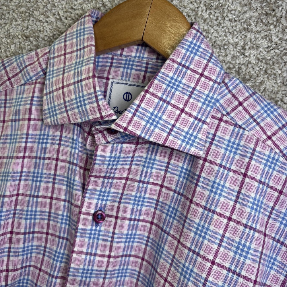 David Donahue Pink and Blue Plaid Dress Shirt